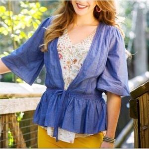 Matilda Jane Hour by Hour Chambray Jacket Tie Front with Lace Details(Medium)